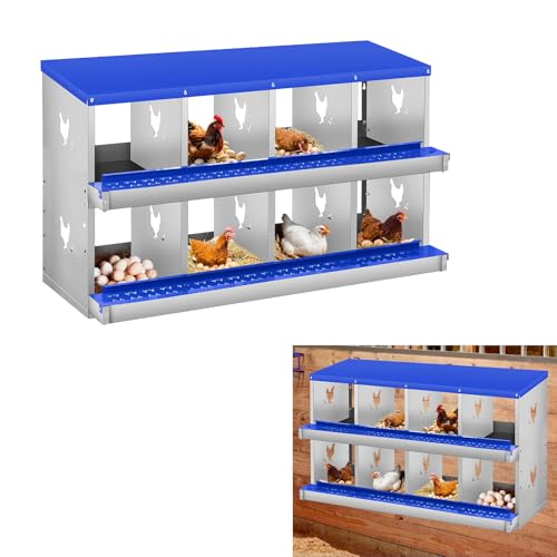 Metal Nesting Boxes for Chickens-8 Compartment Chicken Nesting Box for Laying Eggs, Wall Mountable Roll Away Laying Boxes for Hens and Chicken Coop - color: Blue, size: 8 Room