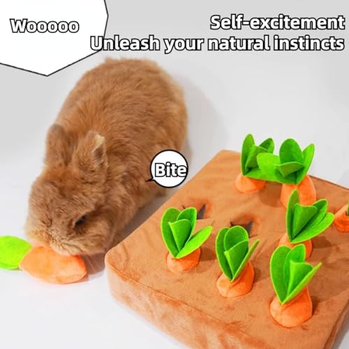 Upgraded Interactive Rabbit Enrichment Toys, Hide and Seek Snuffle Mat with Plush Carrot and Feeder Cups for Boredom & Stimulating, Bunny Puzzle for Puppies, Guinea Pigs, Kitten, Chinchilla (Small) - size: Small