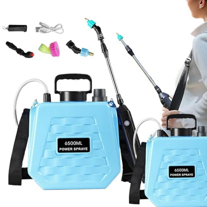 Battery Powered Garden Sprayer | Watering Can Rechargeable | Battery Operated Sprayer with Adjustable Shoulder Strap | for Farm Lawn Yard Backyard Agriculture Plant Outdoor Home - color: 6.5L sky blue