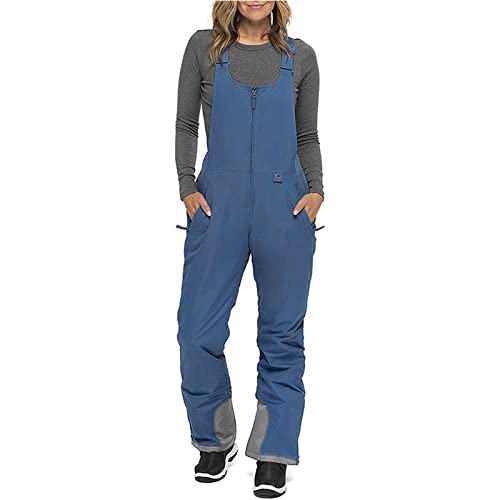 Yoawdats Women's Ski Snow Bibs Pants Insulated Water Resistant Winter Skiing Overalls Ripstop Windproof Snowboard Jumpsuits - color: Navy Blue, size: Medium