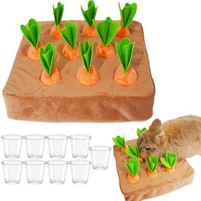 Upgraded Interactive Rabbit Enrichment Toys, Hide and Seek Snuffle Mat with Plush Carrot and Feeder Cups for Boredom & Stimulating, Bunny Puzzle for Puppies, Guinea Pigs, Kitten, Chinchilla (X Large) - size: X Large