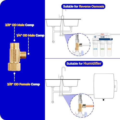 Add-A-Tee Adapter，Lead-Free Splitting Water Supply Fitting 3/8" Compression Inlet x 3/8" Outlet x 1/4" Outlet，Brass 3 Way Adapter Or Tee Connector With Sealing Gasket(1 PCS) - size: 1/4 Comp-3/8 Comp-3/8 Comp Tee