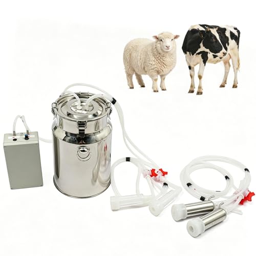 2-in-1 Electric Milking Machine for Cattle and Sheep, Portable Pulse Control Milker, Rechargeable Battery Powered, with 4 Teat Cups 1 Food Grade Milk Bucket Suitable for Small 10L - size: 10L