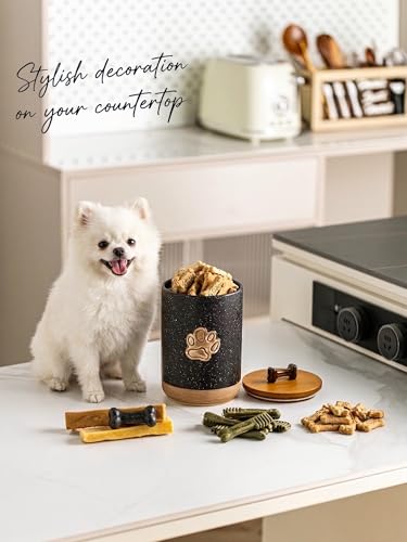 Miamolo Dog Treat Container Airtight Dog Treat Storage Jar with Lid, 8 Cups Ceramic Dog Food Storage Container with Handle, Rustic Dog Cookie Jar - Gift for Dog Lovers, Paw Dotted Black - color: Paw Dotted Black