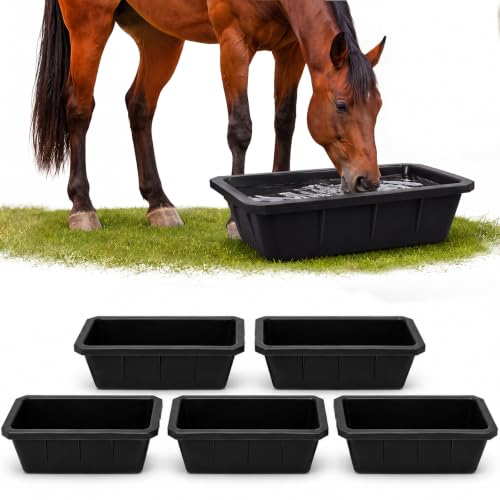 5 PCS Heavy Duty Rubber Feed Pan, 2.5 Gallon Square Feed Bucket | Heavy Duty Horse Water Troughs for Horse, Goat, Pig And Livestock Use Durable Square Design For Farm Feeding Tasks - size: 17.3 × 12 × 5.1in