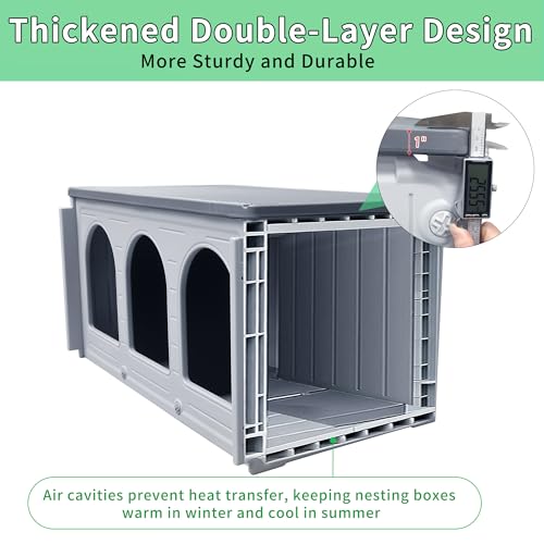 Rockever Nesting Boxes for Chickens, Plastic Nesting Boxes for Chicken Coop, Waterproof 3 Compartment Chicken Nesting Box for Laying Eggs for Hens, Ducks and Poultry