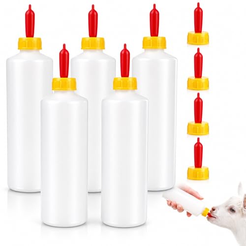 balacoo 5-Pack 400 ml Goat Bottles for Feeding Baby Goats, Soft Rubber Nipples & Leak-Proof Cap, Quick-Clean Lamb Feeder Kit for Sheep, Calf, Piglet, Kitten