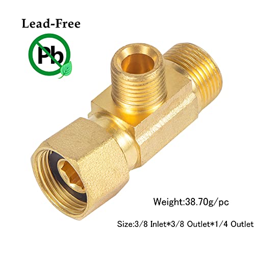 Brass Angle Stop Add-A-Tee Valve 3/8" Compression Inlet by 1/4" Compression Outlet Easy Connect Tee (2 Pack) - size: 3/8x 3/8x 1/4 2 Pack Brass