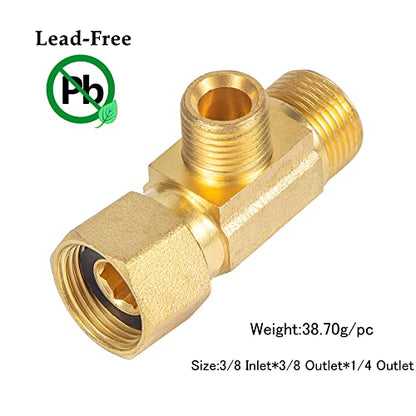 Brass Angle Stop Add-A-Tee Valve 3/8" Compression Inlet by 1/4" Compression Outlet Easy Connect Tee (2 Pack) - size: 3/8x 3/8x 1/4 2 Pack Brass