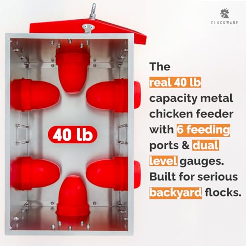 Metal Chicken Feeder and Waterer Set – 10 Gallon SS304 Stainless Steel Poultry Waterer & 40 lb Aluminum Feeder, Rust-Resistant Design, Transparent Window, Cups & Nipples Included, No Leakage