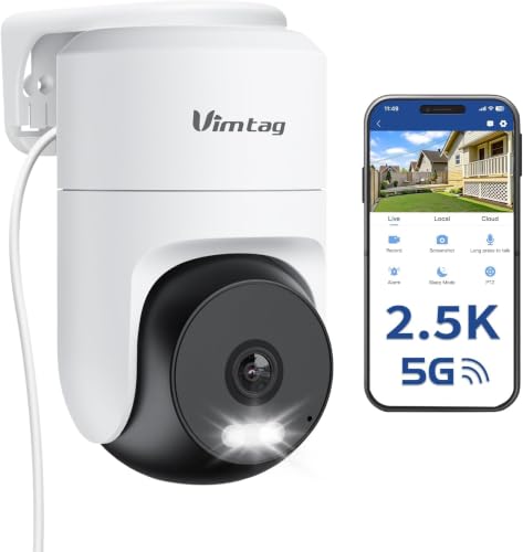 VIMTAG Pan/Tilt Outdoor Security Camera, 2.5K 4MP WiFi Home CCTV Camera, 360° View & Motion Tracking, Color Night Vision, 2-Way Audio, AI Detection Alarm, IP66, Cloud & SD Card Storage, Works w/Alexa - style: Black&White 1Pack