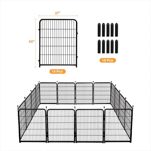 Getlay Doorless Animal Barrier Fence, 40in(H) 14 Panels Total 31 Ft(L), Garden Fences and Borders for Dogs, Anti Dig Fence Barrier, Black Metal Decorative Garden Fencing, Flower Bed Fencing - size: 40''(H)-14panels-31ft(L) no gate
