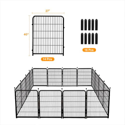 Getlay Doorless Animal Barrier Fence, 40in(H) 14 Panels Total 31 Ft(L), Garden Fences and Borders for Dogs, Anti Dig Fence Barrier, Black Metal Decorative Garden Fencing, Flower Bed Fencing - size: 40''(H)-14panels-31ft(L) no gate