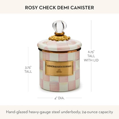 MACKENZIE-CHILDS Enamel Canister, Versatile Kitchen Storage Container for Flour and Sugar, Demi, 24-Ounce Capacity, Pink-and-White Rosy Check - color: Rosy Check