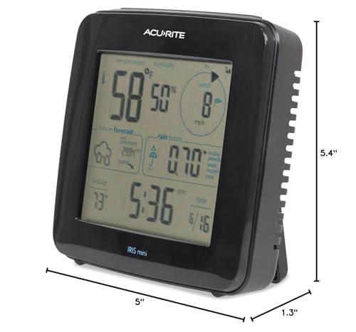 AcuRite Iris Weather Station with Mini Wireless Display for Temperature, Humidity, Wind Speed, Wind Direction, Historic Rainfall Totals, and Hyperlocal Forecast with Built-in Barometer (01122M) - color: Monochrome Screen