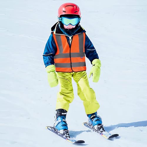 AYKRM Kids High visibility viz vest hi vis viz reflective safety vests - color: Orange, size: 6-9Y