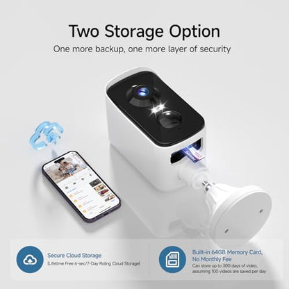 fanxiang 2K Wireless Security Camera Outdoor with Solar Panel & 64GB Card, Rechargeable Battery Camera Wireless WiFi, 300° Pan Rotating, PIR, Color Night Vision, AI Motion Detection, 2-Way Audio, IP65 - style: Solar Camera with Card
