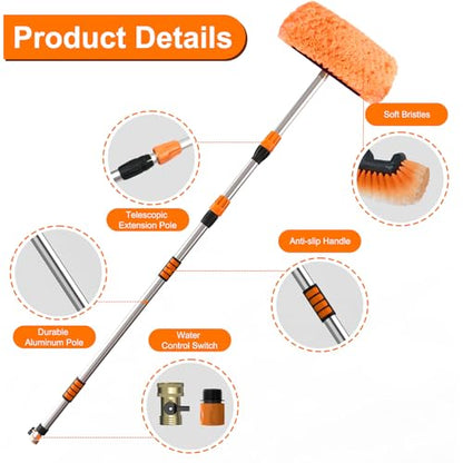 SISUPASSIE 12FT Car Wash Brush with Long Handle, 12-Inch Soft Bristle Car Cleaning Brush for Cleaning RV, Truck, Boat, Solar Panels, Orange - color: Orange