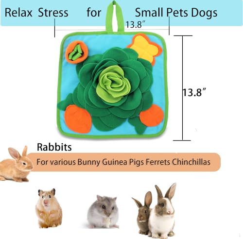 Rabbit Foraging Mat Snuffle Mat for Small Animals Bunny Puzzle Toys Pets Interactive Feeding Mat for Guinea Pigs Hedgehog Chinchilla Puppies (Green) - color: Green