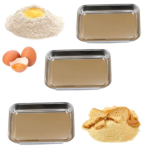 3-Piece Stainless Steel Breading Set – Interlocking Coating Trays for Chicken, Fish, Meat | Non-Slip, Dishwasher Safe, Oven Safe | Stackable Space-Saving Design for Flour, Egg (M-8.6" x 5.8") - size: 8.6" x 5.8" x 1.2"