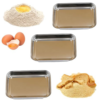 3-Piece Stainless Steel Breading Set – Interlocking Coating Trays for Chicken, Fish, Meat | Non-Slip, Dishwasher Safe, Oven Safe | Stackable Space-Saving Design for Flour, Egg (M-8.6" x 5.8") - size: 8.6" x 5.8" x 1.2"