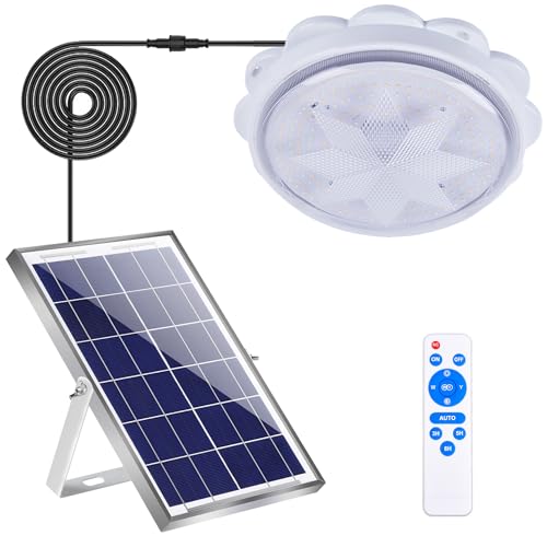 MEIHONG Solar Ceiling Light, Porch Ceiling Light with Remote, Dimmable Solar Shed Lights with Timer, Gazebo Lights with Dusk to Dawn Sensor/Timer/3 Color - color: White