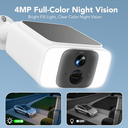 GNCC Solar Security Camera Wireless Outdoor, 2.4GHz & 5GHz WiFi, 4MP Color Night Vision, AI Human Detection, Two-Way Audio, IP65 Waterproof, SD/Cloud Storage for Driveway, Yard & Home Security