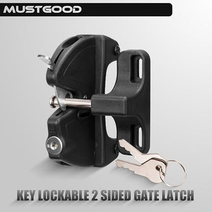 Self-Locking Gate Latch, 2-Sided Key Lock, Black Fence Hardware for Wood Metal Vinyl Gates