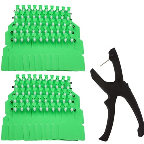 100Pcs Z Tags One-Piece Cattle Ear Tags TPU Blank Livestock Animal Identification with Professional Animal Ear tag applicator for Cattle,Sheep Goat, Pig (Green) - color: Green