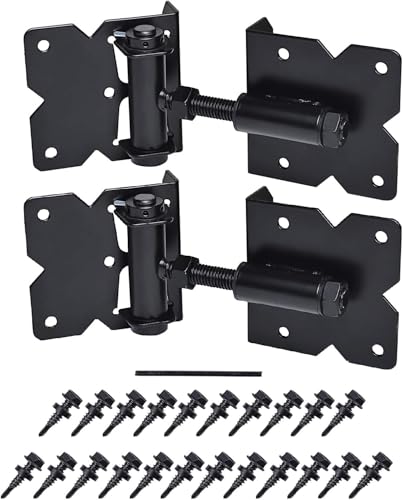 K Kasonic Self Closing Gate Hinges, Heavy Duty Door Hinges Hardware Kit for Vinyl/PVC/Wooden Fence Gates, 90 Degree Adjustable, Fits 3/4" to 1" Gap with Adjuster Tool and Screws