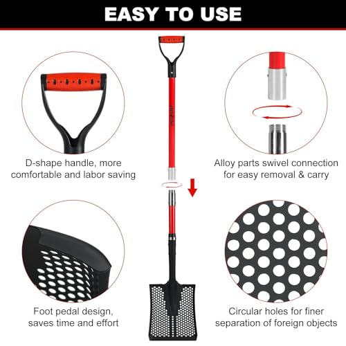 Sifting Shovel, Heavy Duty Sand Sifter Shovel with Ergonomic Grip for Beach, Farm and Garden, Chicken Coop Poop Scooper - 53.2 inch