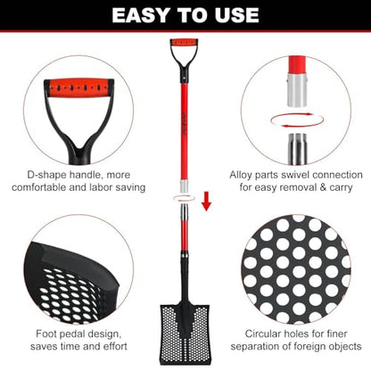 Sifting Shovel, Heavy Duty Sand Sifter Shovel with Ergonomic Grip for Beach, Farm and Garden, Chicken Coop Poop Scooper - 53.2 inch