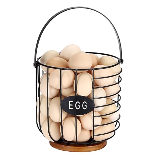 6.5'' Farmhouse Egg Basket for Gathering Fresh Eggs, Metal Egg Holder Countertop for Chicken Eggs, Round Metal Wire Basket with Handle & Wooden Base, Vintage Kitchen Decor(Style 2-Lantern) - style: Style 2( Lantern)
