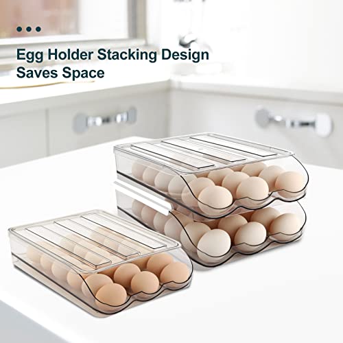 MesRosa Egg Holder for Fridge,Automatically Rolling Egg Storage Container for Refrigerator,Egg Organizer for Fridge with Lid,Clear Plastic Dispenser, Tray & Box -3 Layer - size: 3 Layers Holder 54 Eggs