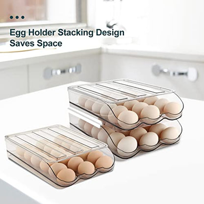 MesRosa Egg Holder for Fridge, Automatically Rolling Egg Storage Container for Refrigerator,Large Capacity Egg Organizer for Fridge with Lid,Clear Plastic Dispenser, Tray & Bin -1 Layer - size: 1 Layers Holder 18 Eggs