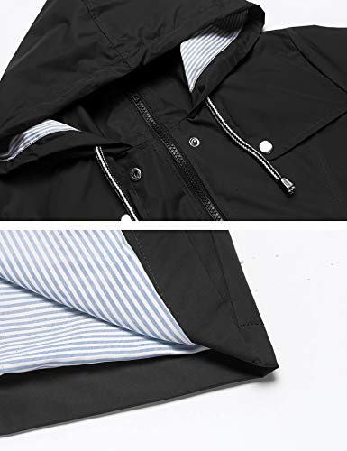 LOMON Raincoat Women Waterproof Long Hooded Trench Coats Lined Windbreaker Travel Jacket S-XXL - color: Black, size: Medium