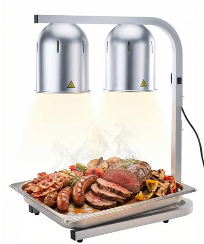Heat Lamp for Food 500W Teflon-Coated Bulbs Food Heat Lamp for Fast and Even Heating Commercial Food Warmer with 5 Adjustable Height Lamp Stand for Home Restaurant Buffet Bakery Silver | Fast and Even Heating Commercial Food Warmer with 5 Adjustable Heigh