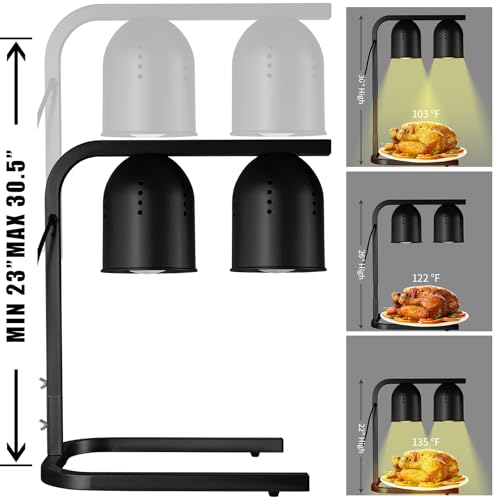 Heat Lamp for Food, with Two 250W Bulbs for Fast and Even Heating, Food Heat Lamp with Adjustable Height Stand, Commercial Food Warmer Lamp for Home, Fast Food Restaurant, Buffet, Bakery Black - color: Black