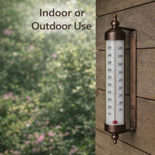 Bjerg Instruments Outdoor Thermometer – Dual Fahrenheit & Celsius, Bronze Finish Adjustable Garden Tube Thermometer, 10-Inch Wall or Fence Mount Temperature Gauge for Patio, Garden & Porch