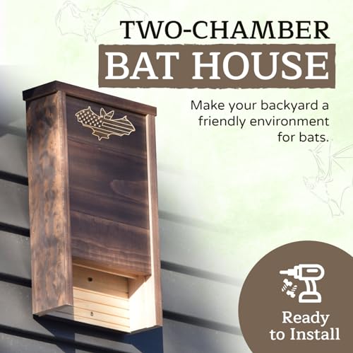 Made in USA- Brown Stained Pine Bat House, 2 Chamber Bat Box, Easy-to-Install Wooden Bat House Kit, Weather-Resistant Bat Houses for Outdoors, with Mounting Screws - Applewood Outdoor - style: 2 Chamber Brown