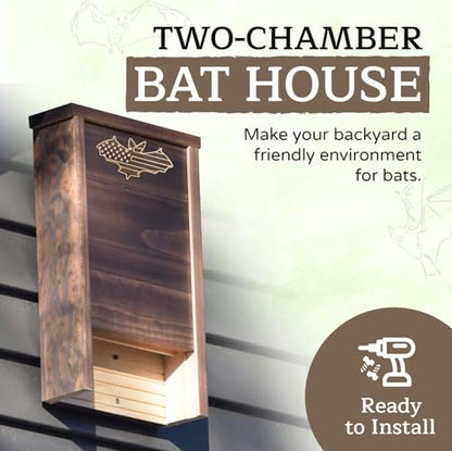 Made in USA- Brown Stained Pine Bat House, 2 Chamber Bat Box, Easy-to-Install Wooden Bat House Kit, Weather-Resistant Bat Houses for Outdoors, with Mounting Screws - Applewood Outdoor - style: 2 Chamber Brown
