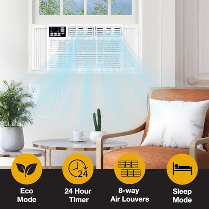 Whirlpool 12,000 BTU Through the Wall Air Conditioner, 115V, Cools up to 550 Sq. Ft for Living Room, Bedroom, Kitchen, Apartment, with Dehumidifier, Remote Control, Digital Display, 24H Timer, White - size: 12,000 BTU
