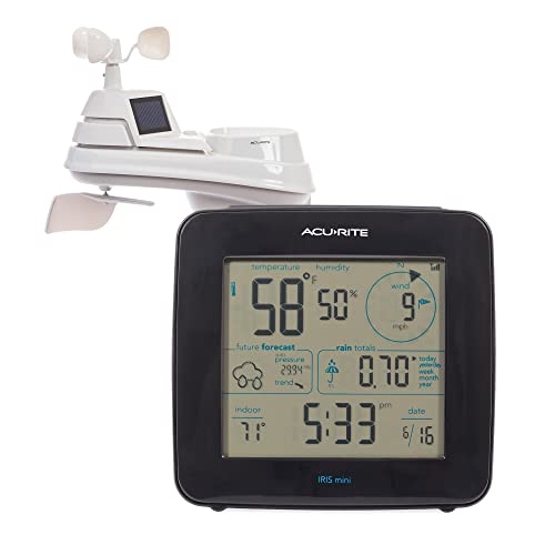 AcuRite Iris Weather Station with Mini Wireless Display for Temperature, Humidity, Wind Speed, Wind Direction, Historic Rainfall Totals, and Hyperlocal Forecast with Built-in Barometer (01122M) - color: Monochrome Screen