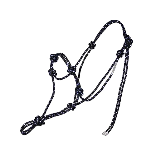 4 Knot Rope Halter for Horses – Strong 1/4″ Stiff Rope Bitless Training Halter,Lightweight & Adjustable - color: Starry Black, size: Small