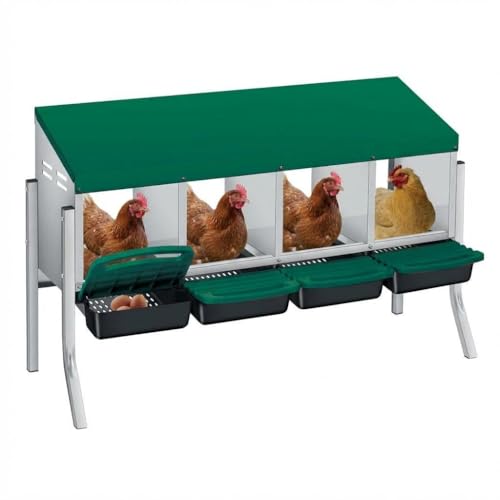 Chicken Nesting Boxes, 4-Hole Wall Mount Roll Away Nest for Easy Cleaning & Egg Collection, Metal Chicken Coop Nest for Hens, for Backyard, Farm, Poultry Coop with Bracket Legs, Green - color: Green