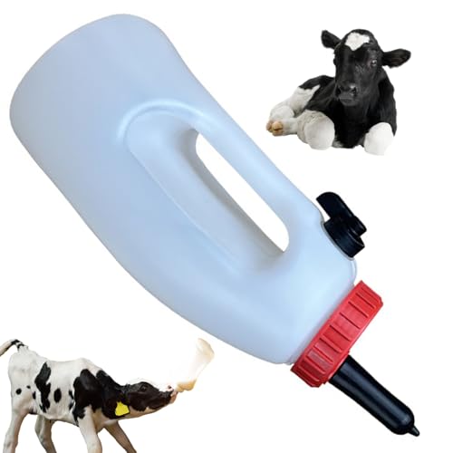 4L Calf Bottle, Plastic Nursing Bottle with Detachable Nipple Regulating Valve Handle Farm Equipment, White - size: 1 Count (Pack of 1)