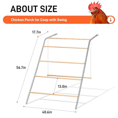 Chicken Roosting Bars with Swing for Coop, Large 4-Tier Wood Chicken Perch for Backyard Poultry, Non-Slip Design, Durable Galvanized Metal Frame, Essential Chicken Coop Accessories (55" L x 40" W) - size: 74" L x 40" W