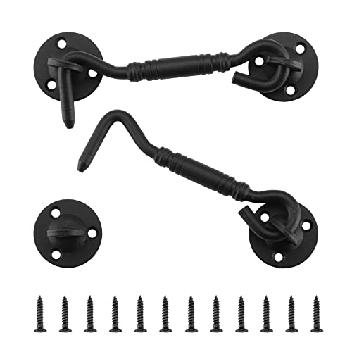 HOME MASTER HARDWARE Barn Door Hook and Eye Latch 4" Privacy Hook Lock Hardware Rust-Proof Gate Latch Cabin Hooks for Sliding Doors,Bathrooms,Outdoor,Windows,Bedrooms,Cabinet,2 Pack Black with Screws - size: 2 Pack