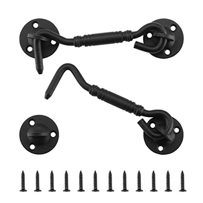 HOME MASTER HARDWARE Barn Door Hook and Eye Latch 4" Privacy Hook Lock Hardware Rust-Proof Gate Latch Cabin Hooks for Sliding Doors,Bathrooms,Outdoor,Windows,Bedrooms,Cabinet,2 Pack Black with Screws - size: 2 Pack