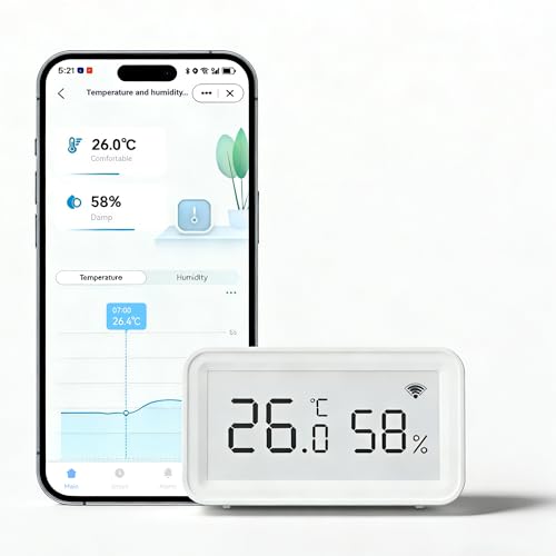 Smart WiFi Hygrometer Thermometer: Wireless Temperature Humidity Sensor with Clear LCD Display, Calibratable, App Alert & Data Storage Export, Digital Remote Monitor for Bedroom, Greenhouse (1-Pack) - size: 1-Pack